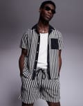 [South Beach] South Beach stripe knit beach shirt in black (part of a set) S Black