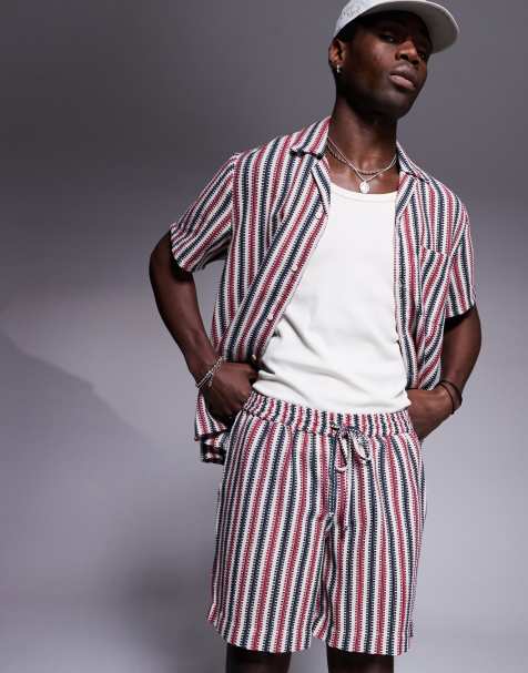 South Beach stripe knit beach short co-ord in multi - view 1