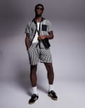 [South Beach] South Beach stripe knit beach shorts in black (part of a set) XS Black