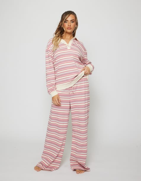 South Beach stripe knitted trouser in pink - view 1
