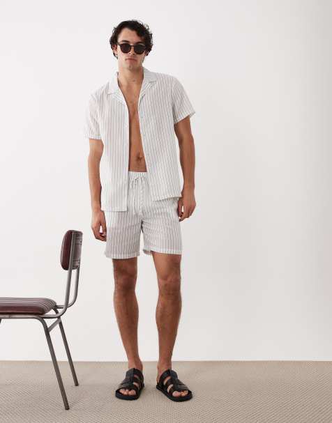South Beach stripe linen blend beach short in white - view 1