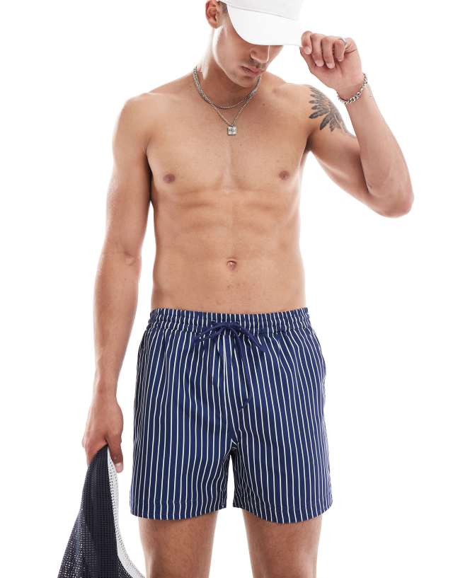 South Beach - stripe swim short in navy and cream