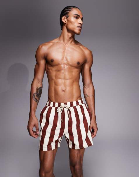 South Beach stripe swim shorts in brown and beige - view 1