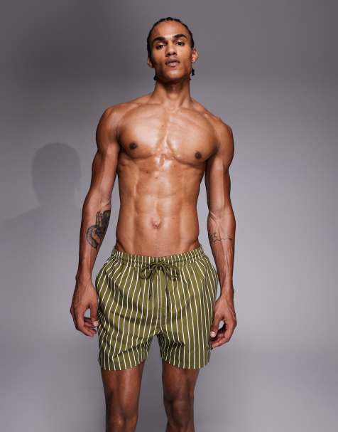 South Beach stripe swim shorts in olive - view 1