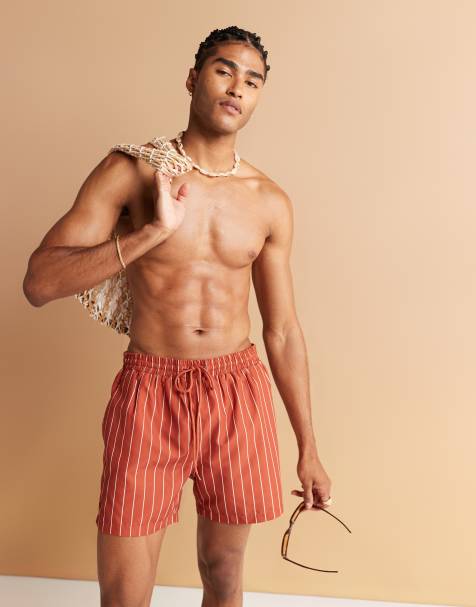 South Beach stripe swimshort in rust - view 1
