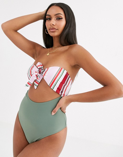 South Beach stripe tile print bandeau swimsuit