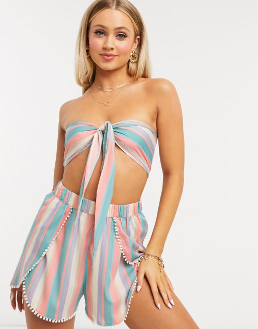 South Beach Striped Bandeau Tie Top and Short Set