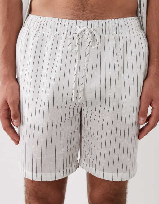 South Beach striped linen look beach shorts in white, 5 of 5