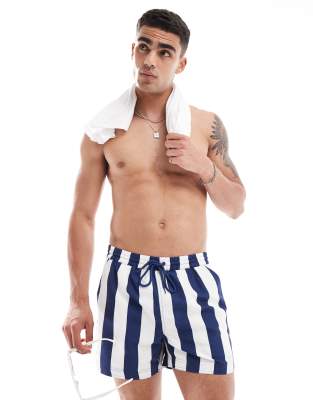 striped swim shorts in blue and white