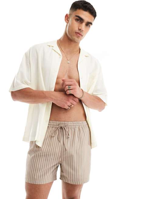 South Beach striped swim shorts in dark sand