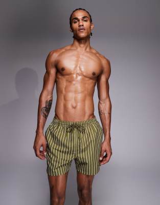 South Beach Striped Swim Shorts In Green