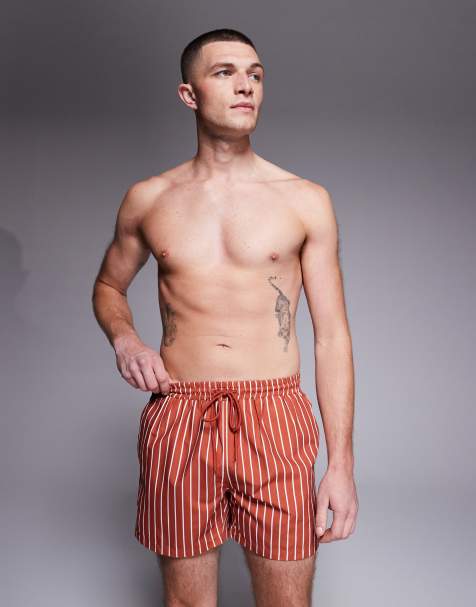 South Beach striped swim shorts in rust - view 1