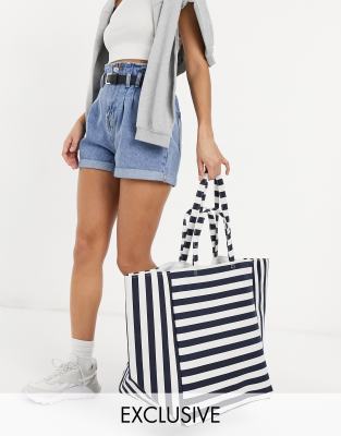 South Beach South Beach striped tote in navy and cream stripe