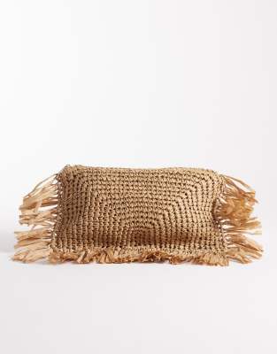 South Beach - Stroh-Clutch in Beige mit Fransen-Neutral