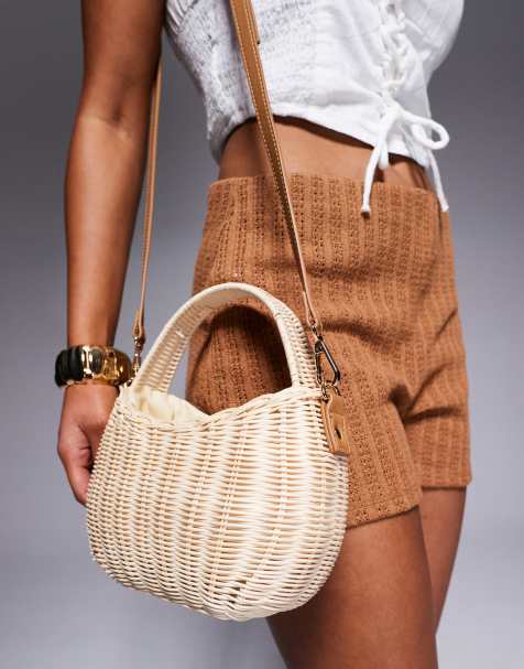 South Beach structured wicker bag with crossbody strap in beige - view 1