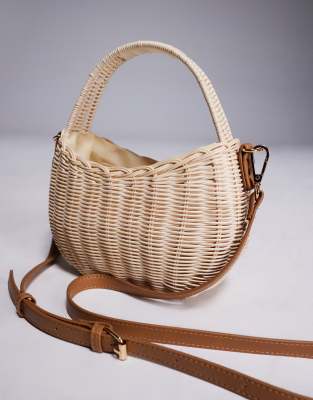 South Beach Structured Wicker Bag With Crossbody Strap In Neutral