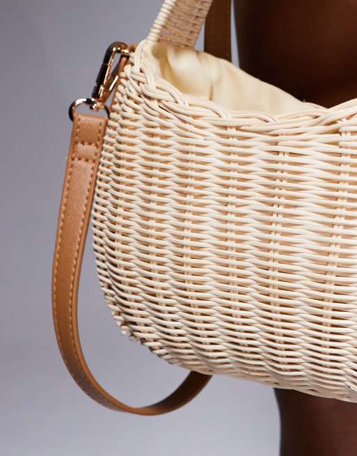 South Beach – Strukturierte Korbtasche mit Umhängeriemen in Beige