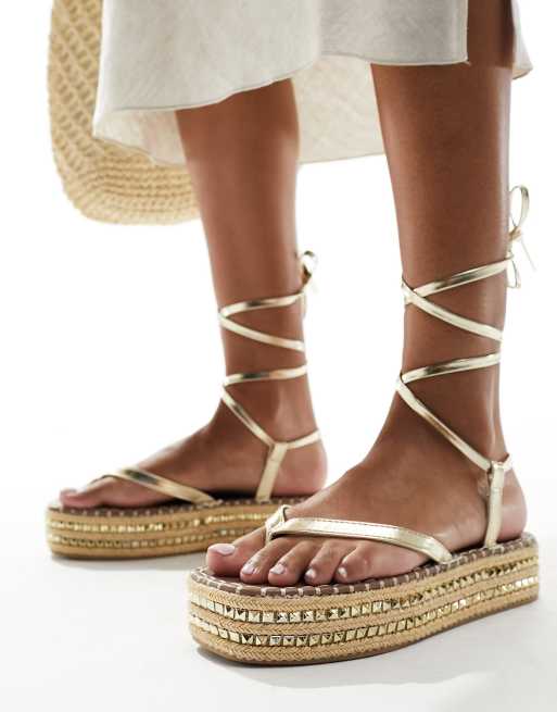 Tan studded espadrille flatform sandals hot sale