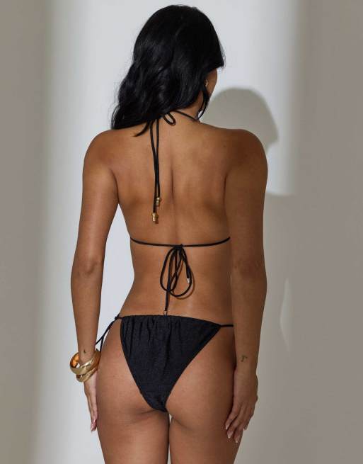South Beach Sunburst applique triangle bikini set in black, 3 of 4