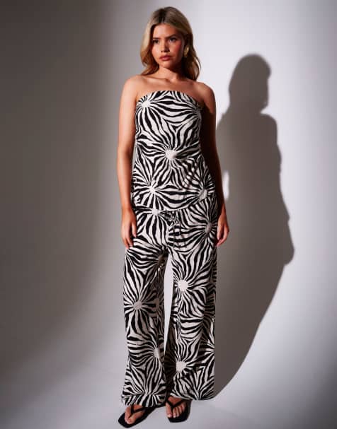 South Beach Sunburst textured wide leg trousers in monochrome