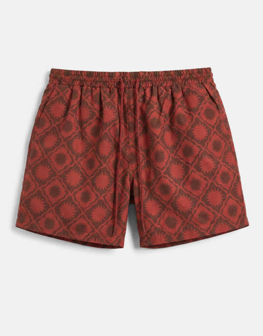 South Beach sundial print swim shorts in rust, 6 of 9