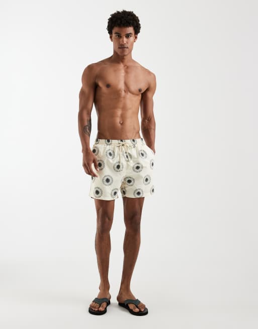 South Beach sundial print swimshort in ecru, 2 of 5