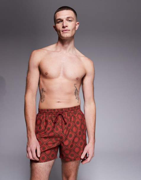 South Beach sundial print swimshort in rust - view 1