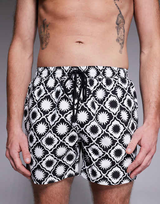South Beach – Svartvita badshorts med geometriskt solursmönster, 4 av 5