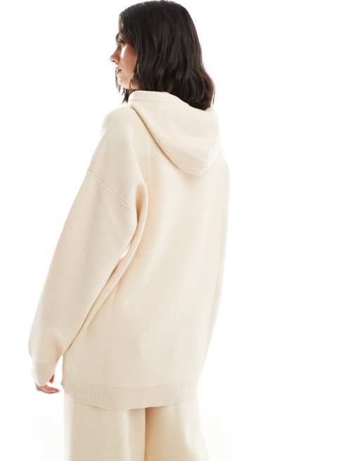 South Beach - Sweat à capuche en maille avec ourlet côtelé - Crème, 3 de 4