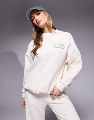 South Beach - Sweater met ronde hals en Pilates-motief in crème - view 1