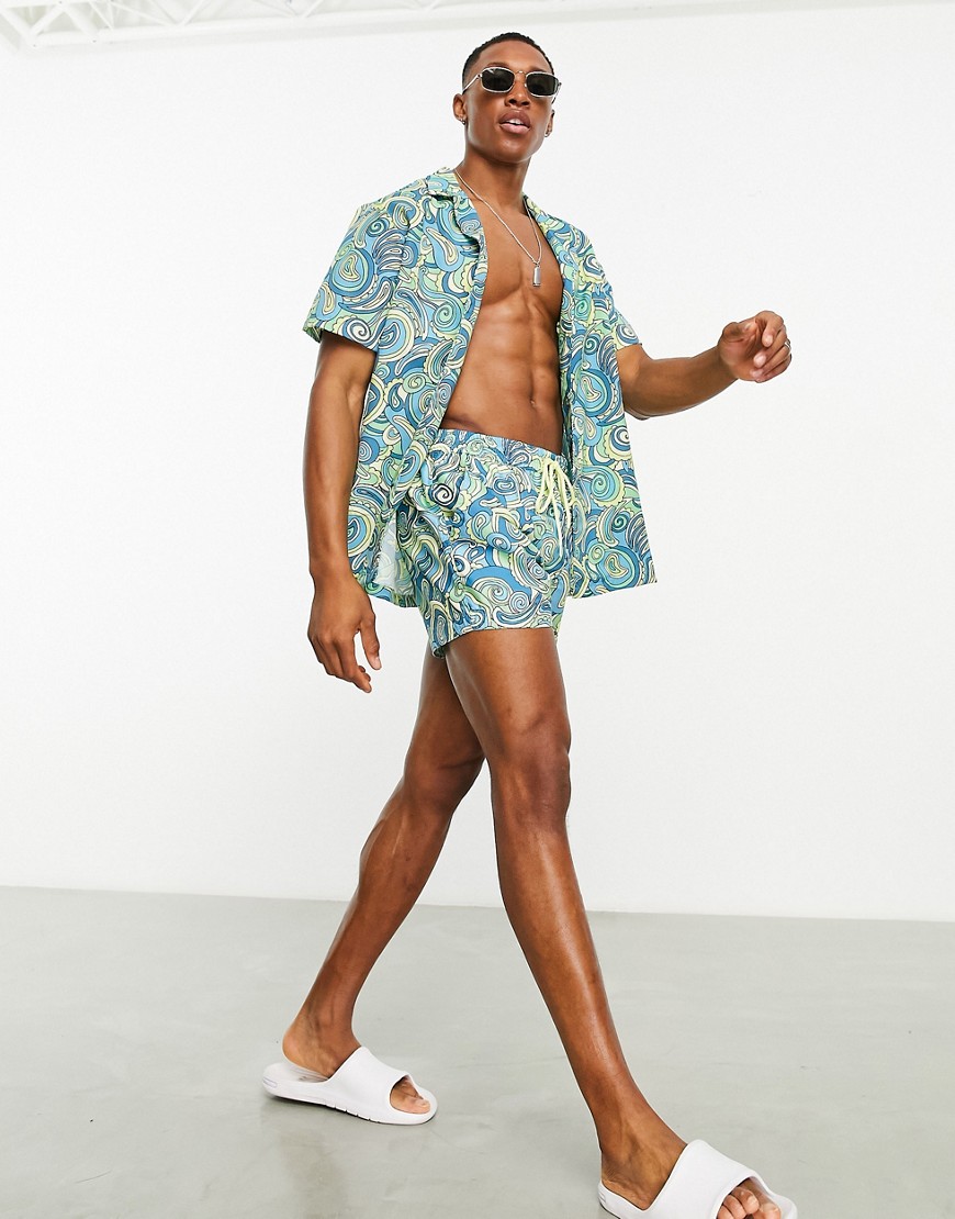 South Beach swim shorts co ord in blue swirl print