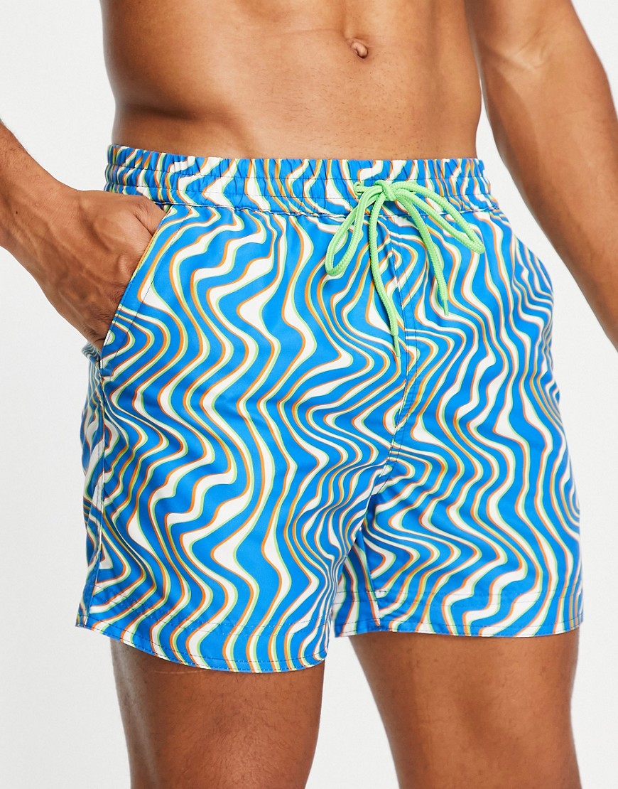 South Beach swim shorts in blue and green swirl print