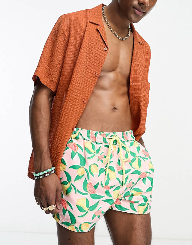 South Beach - swim shorts in pink lemon print