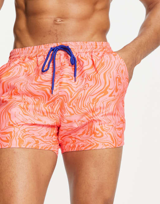 South Beach swim shorts in red and pink swirl print, 3 of 4