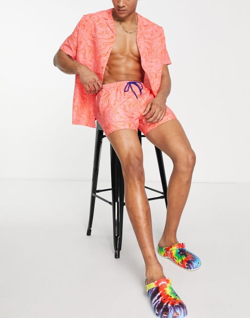 South Beach swim shorts in red and pink swirl print, 4 of 4