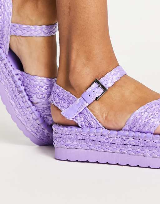 South Beach – Syrénlila flatform-sandaler med korsade band av raffia, 3 av 4