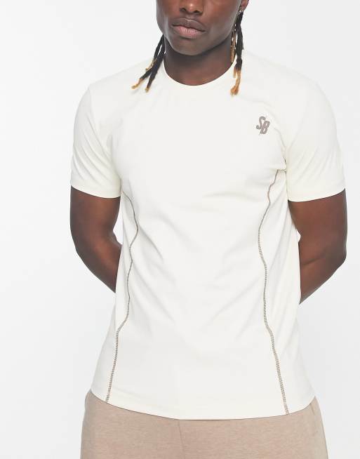 South Beach - T-shirt crema con cuciture overlock