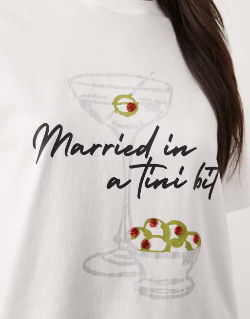 South Beach - T-shirt met 'Married in a Tini bit'-print in wit, 3 van 4