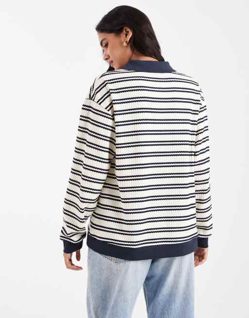 South Beach - T-shirt stile rugby in maglia a righe color blu navy , 4 di 4