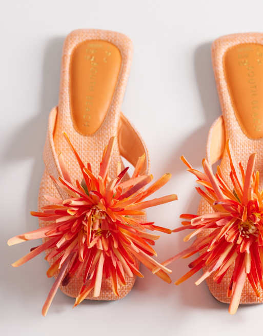 South Beach - Teenslippers met bloemdetail in oranje, 2 van 4