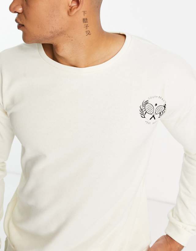 South Beach tennis crew neck sweat in off white