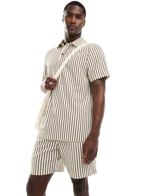 South Beach terrycloth stripe beach set in beige