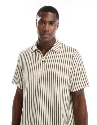 terrycloth striped beach shirt in beige - part of a set-Neutral