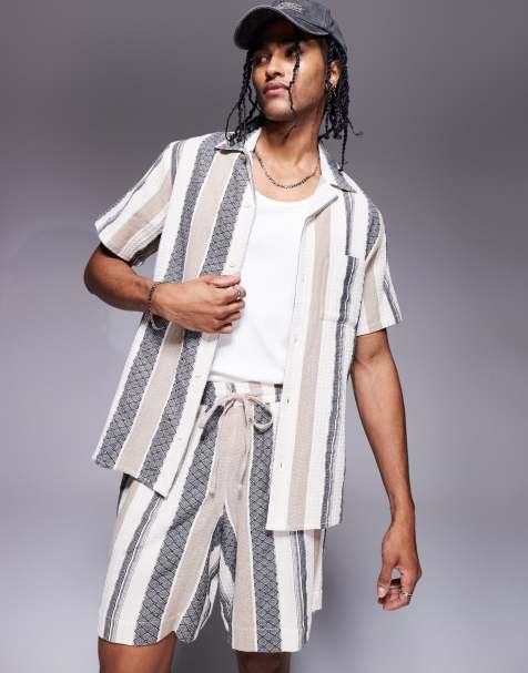 South Beach textured beach co-ord in multi stripe - view 1