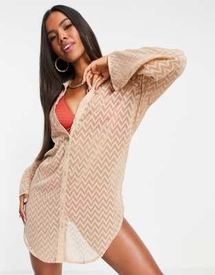 South Beach South Beach Textured chiffon button up shirt-Pink