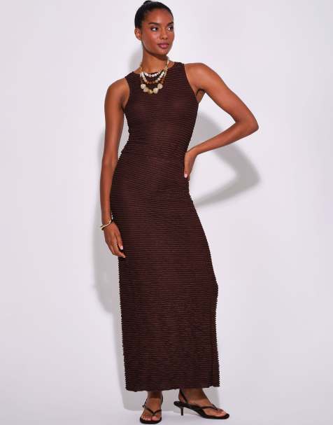 South Beach Textured frill maxi skirt in brown - view 1