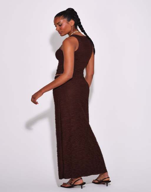 South Beach Textured frill maxi skirt in brown, 3 of 3