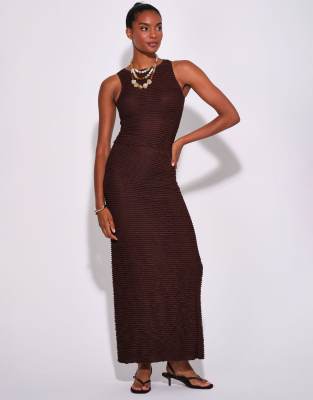 South Beach Textured Frill Sleeveless Top In Brown