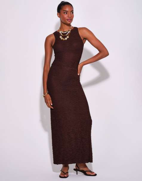 South Beach Textured frill sleeveless top in brown