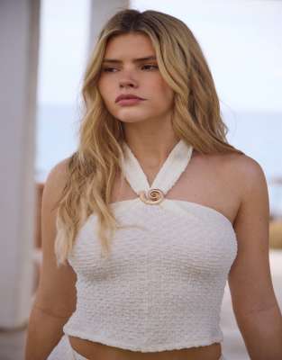 South Beach Textured Halterneck Top In White